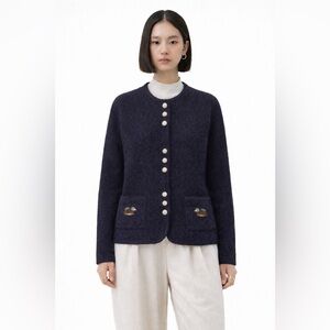 VINTAGE - Navy blue Wool Cardigan with Duck figures embroidered